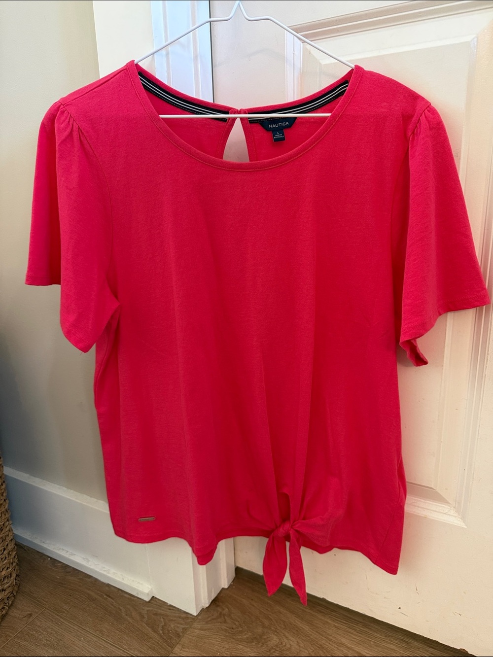 Nautica Women's Bright Pink Short Sleeve Tie-Front Tee - Picture 1 of 2